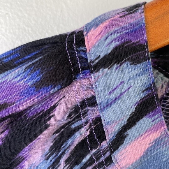Beachlunchlounge Purple Ikat Boho V-Neck Popover Blouse Top Balloon 3/4 Sleeve - Picture 6 of 16